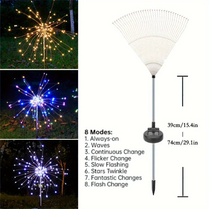 Pack of 4 Independence Day Festival Solar LED Fireworks Elf Light 8 Working Modes Outdoor Garden Decoration Yard Party Christmas Wedding Lawn Pathway Lights