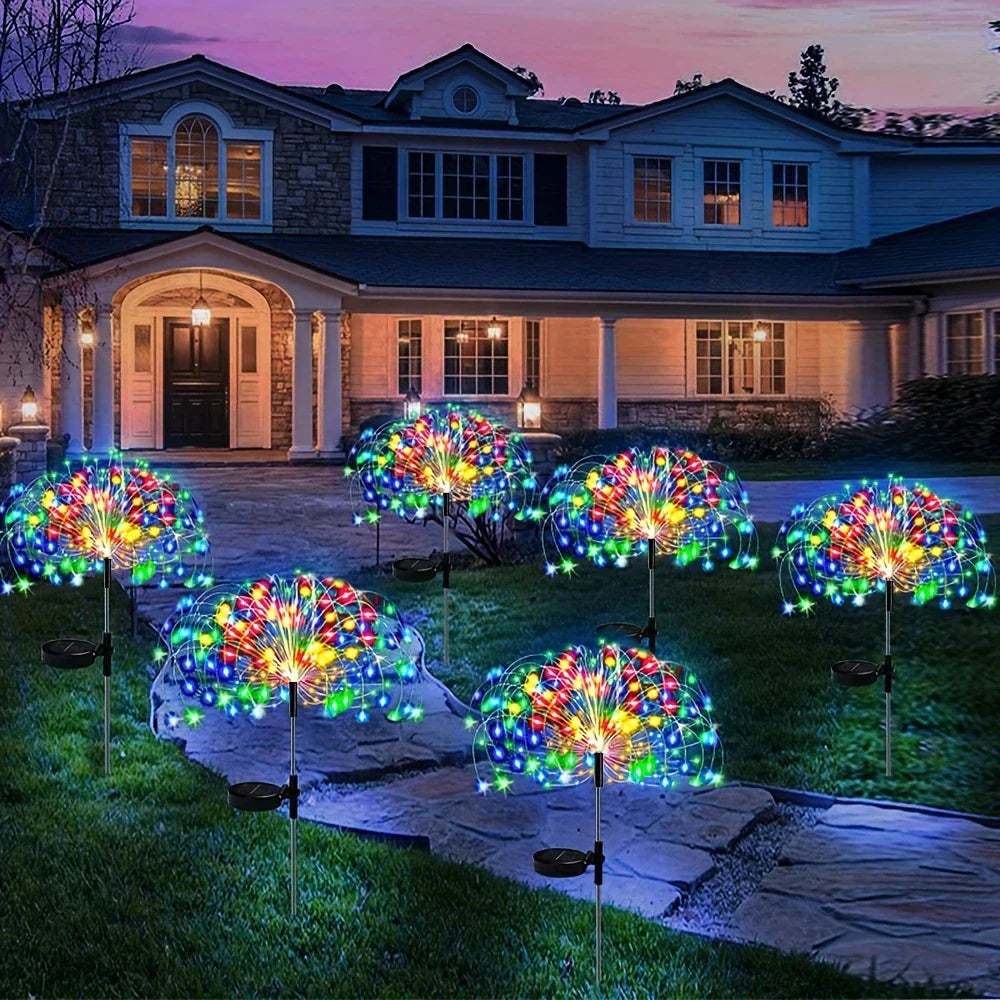 Pack of 4 Independence Day Festival Solar LED Fireworks Elf Light 8 Working Modes Outdoor Garden Decoration Yard Party Christmas Wedding Lawn Pathway Lights
