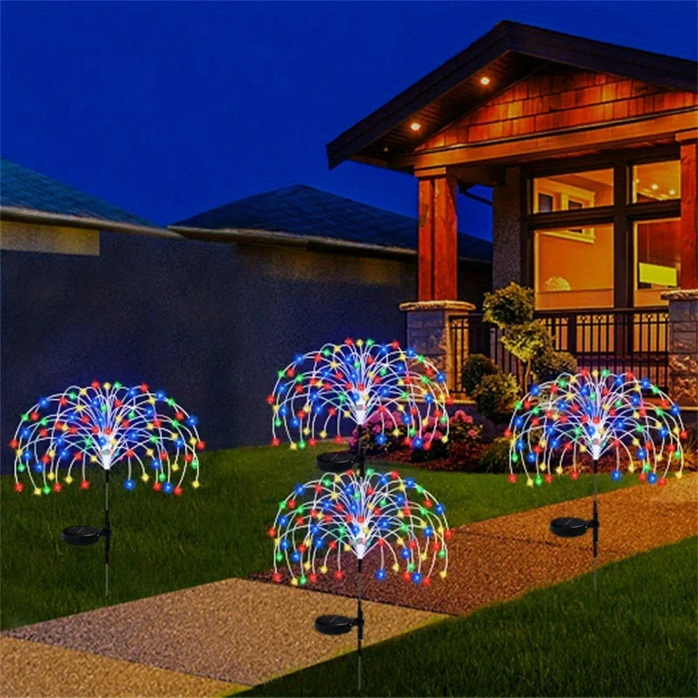 Pack of 4 Independence Day Festival Solar LED Fireworks Elf Light 8 Working Modes Outdoor Garden Decoration Yard Party Christmas Wedding Lawn Pathway Lights