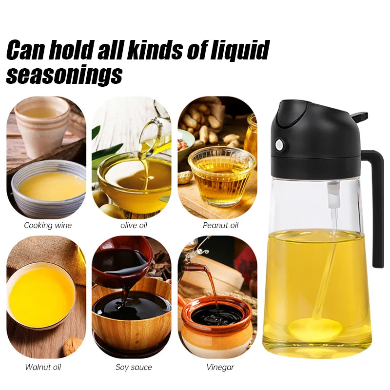 2 in 1 Oil Dispenser and Oil Sprayer:17oz/500ml Glass Olive Oil Dispenser Bottle & Oil Spray Bottle,Oil Sprayer for Cooking,Kitchen,Salad,Barbecue,Air Fryer