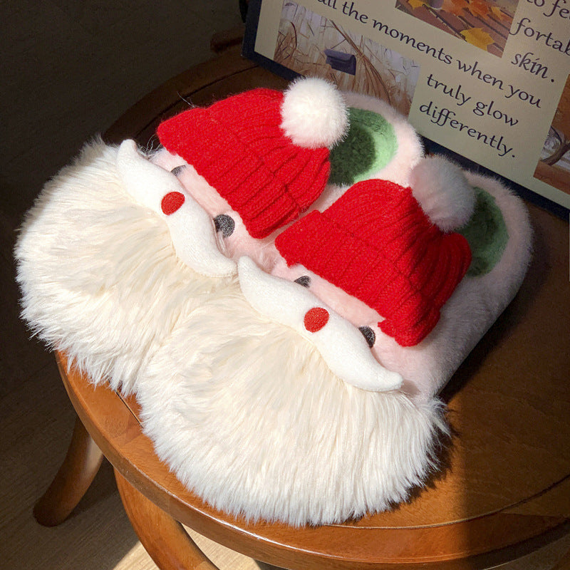 Cute Santa Claus Home Slippers Winter Warm Indoor Non-slip Floor Plush Shoes For Women