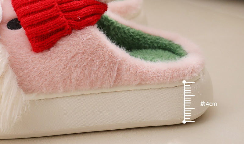 Cute Santa Claus Home Slippers Winter Warm Indoor Non-slip Floor Plush Shoes For Women