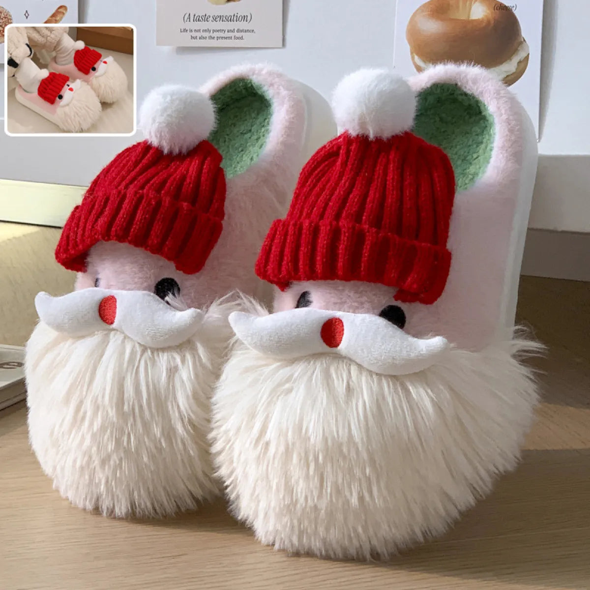 Cute Santa Claus Home Slippers Winter Warm Indoor Non-slip Floor Plush Shoes For Women
