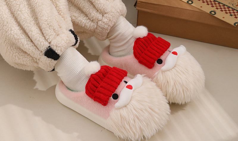 Cute Santa Claus Home Slippers Winter Warm Indoor Non-slip Floor Plush Shoes For Women