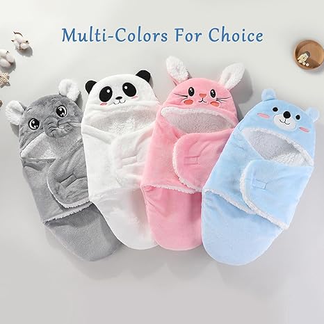 Winmany Baby Hooded Fleece Swaddle Blanket Newborn Fannel Cartoon Receiving Blanket Soft Plush Sleeping Bag Sack Stroller Wrap for Infants Girl Boy 0-6Months (White Panda, 3-6Months)