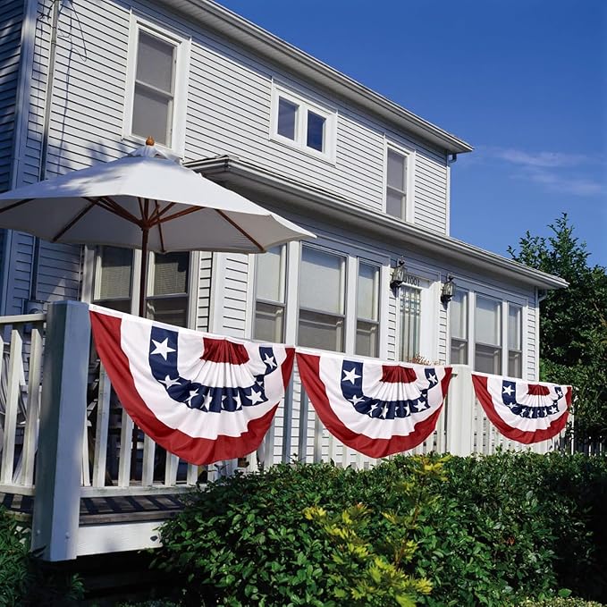 Pack of 4, 3 x 6 Ft American Pleated Fan Flag, USA Patriotic Half Fan Bunting Flag, 4th of July Decorations Flags (Set of 4)