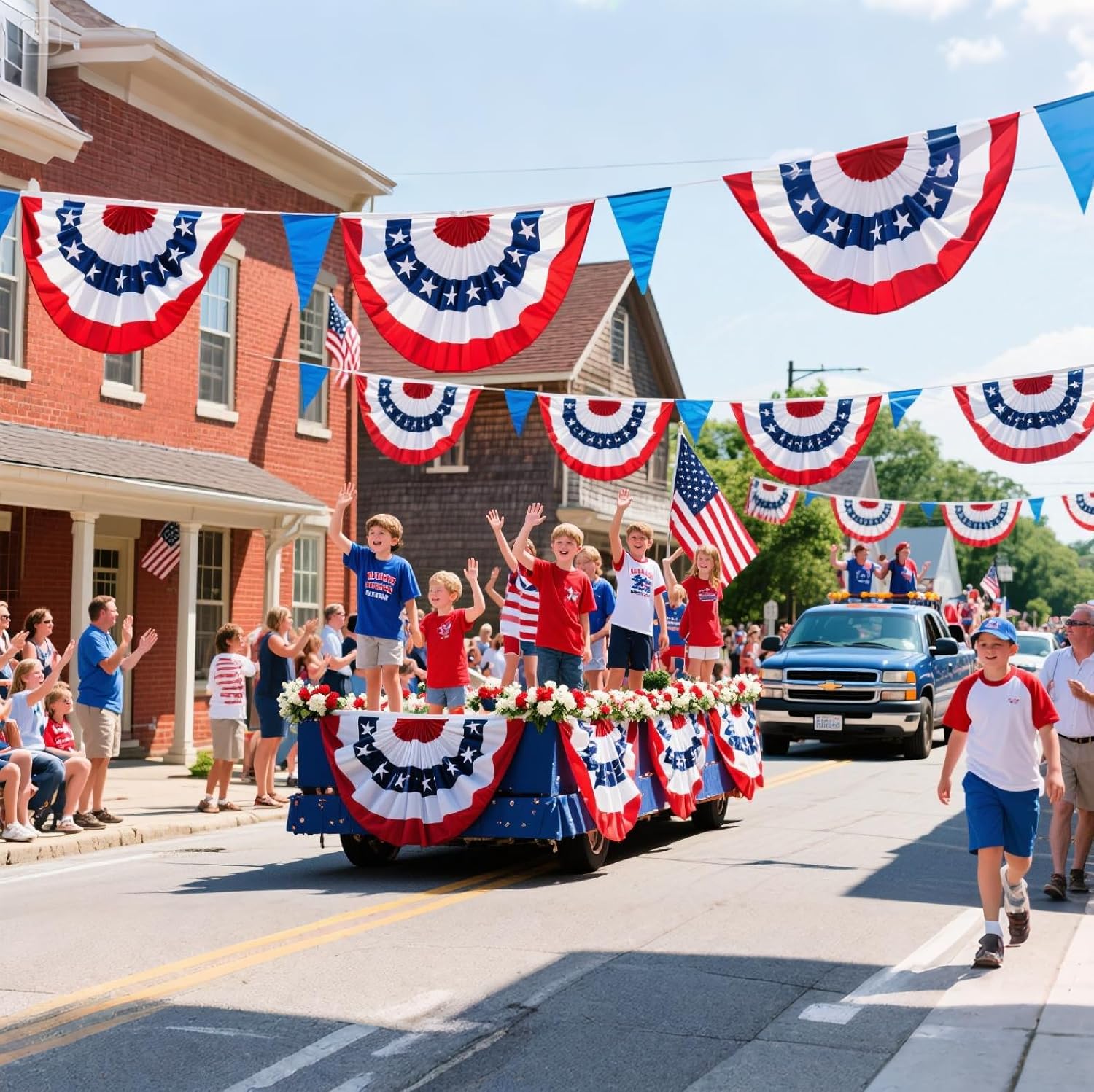 Pack of 4, 3 x 6 Ft American Pleated Fan Flag, USA Patriotic Half Fan Bunting Flag, 4th of July Decorations Flags (Set of 4)