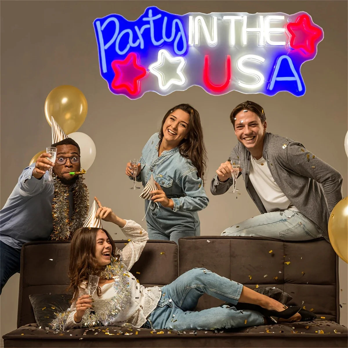pc Neon Light Party In The USA Backboard, Illuminated Walls LED Signboard room, Themed Party