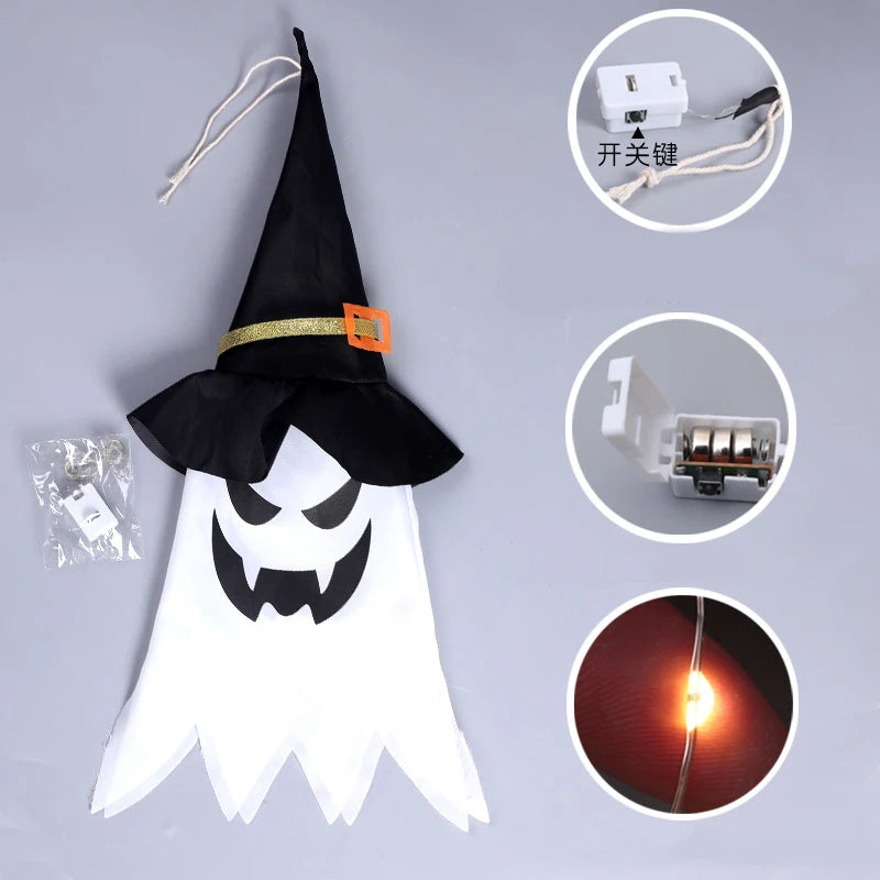 3 Pack Halloween Lighted Hanging Ghost with Witch Hat,Colorful LED Light Ghost Outdoor Hanging Light Up Ghost Witch Hat Decor for Home Porch Yard Garden Outside Halloween Outdoor Indoor Decorations