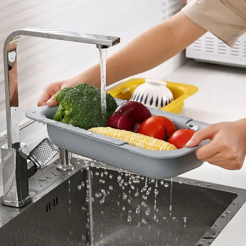 Adjustable Retractable Sink Drain Rack & Basket for Vegetables