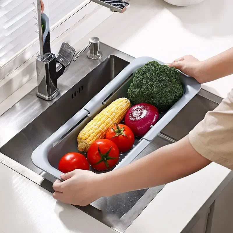 Adjustable Retractable Sink Drain Rack & Basket for Vegetables