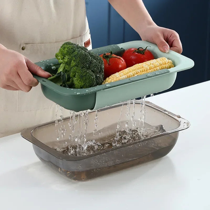 Adjustable Retractable Sink Drain Rack & Basket for Vegetables