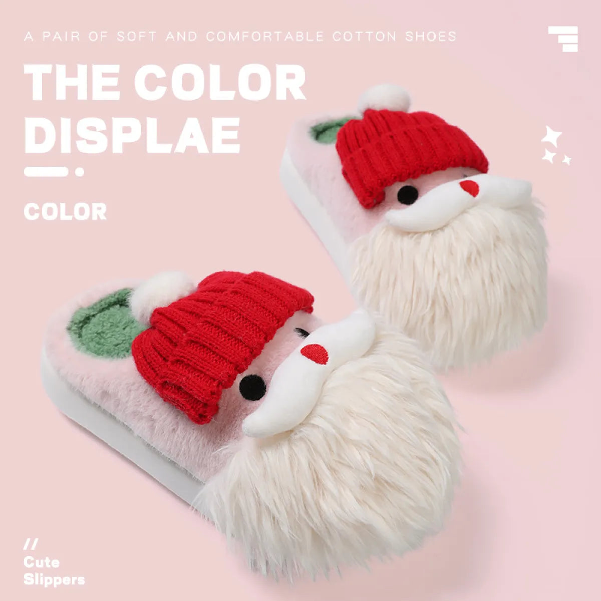 Cute Santa Claus Home Slippers Winter Warm Indoor Non-slip Floor Plush Shoes For Women