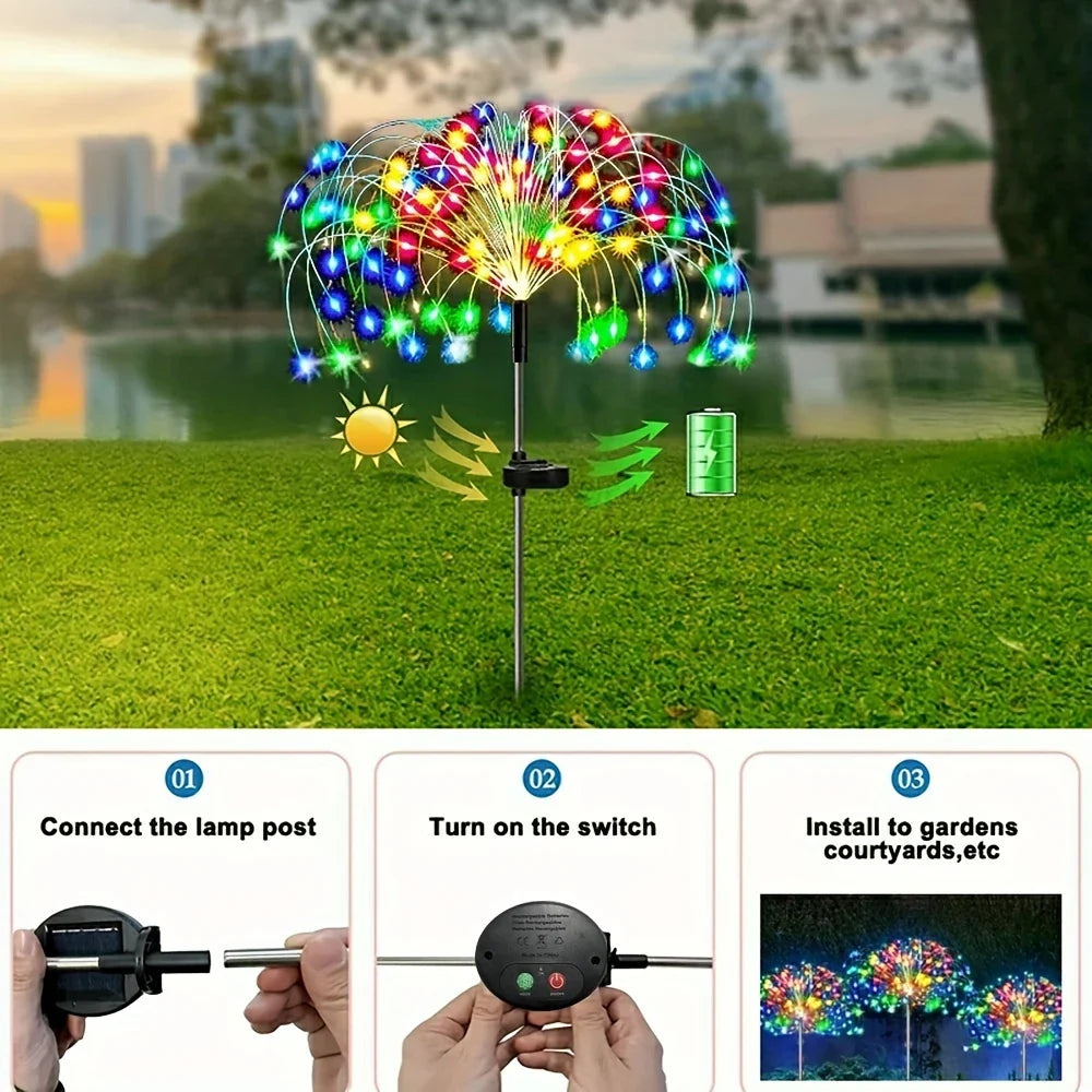 Pack of 4 Independence Day Festival Solar LED Fireworks Elf Light 8 Working Modes Outdoor Garden Decoration Yard Party Christmas Wedding Lawn Pathway Lights