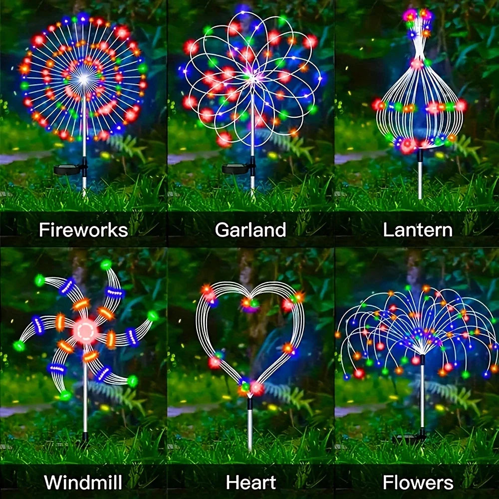 Pack of 4 Independence Day Festival Solar LED Fireworks Elf Light 8 Working Modes Outdoor Garden Decoration Yard Party Christmas Wedding Lawn Pathway Lights