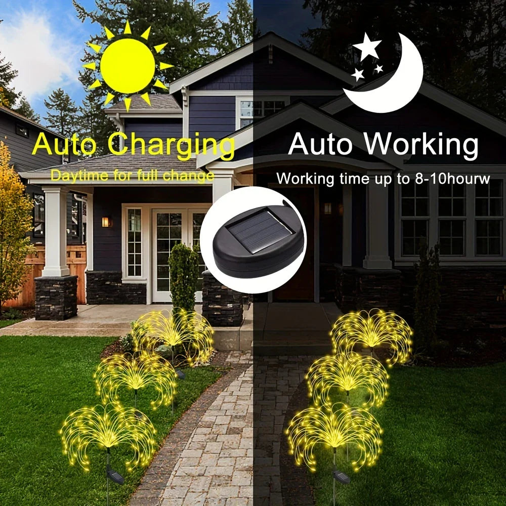 Pack of 4 Independence Day Festival Solar LED Fireworks Elf Light 8 Working Modes Outdoor Garden Decoration Yard Party Christmas Wedding Lawn Pathway Lights