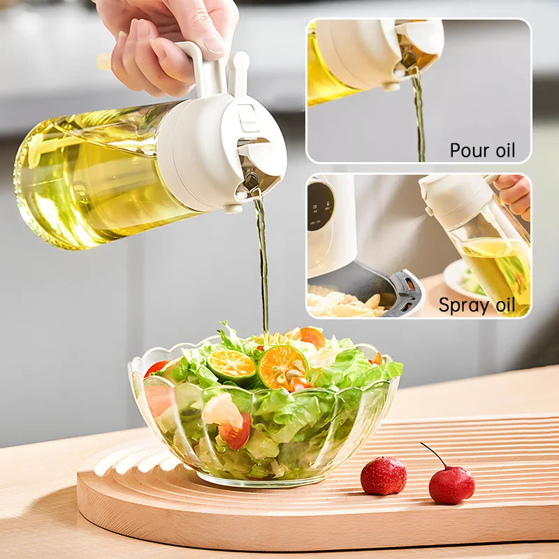 2 in 1 Oil Dispenser and Oil Sprayer：17oz/500ml Glass Olive Oil Dispenser Bottle & Oil Spray Bottle,Oil Sprayer for Cooking,Kitchen,Salad,Barbecue,Air Fryer