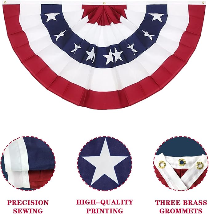 Pack of 4, 3 x 6 Ft American Pleated Fan Flag, USA Patriotic Half Fan Bunting Flag, 4th of July Decorations Flags (Set of 4)