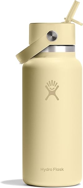 Wide Mouth vacuum insulated stainless steel water bottle with leakproof closeable straw lid for cold water drinks, sports, travel, car and school