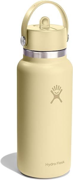 Wide Mouth vacuum insulated stainless steel water bottle with leakproof closeable straw lid for cold water drinks, sports, travel, car and school