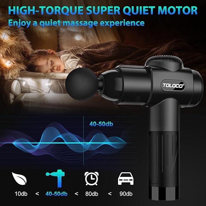 Massage Gun, Deep Tissue Back Massage for Athletes for Pain Relief, Percussion Massager with 10 Massages Heads & Silent Brushless Motor, Black