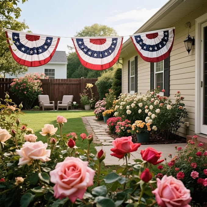 Pack of 4, 3 x 6 Ft American Pleated Fan Flag, USA Patriotic Half Fan Bunting Flag, 4th of July Decorations Flags (Set of 4)