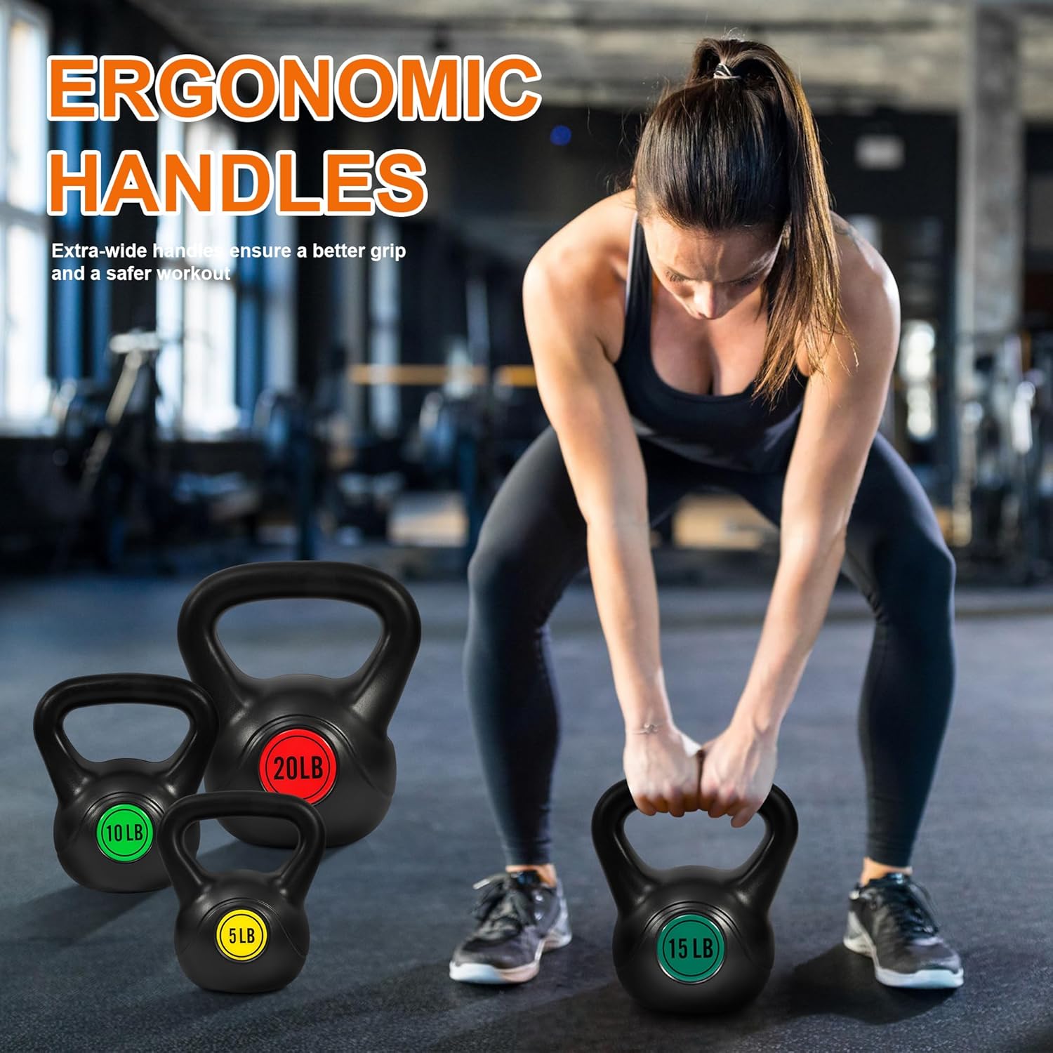 Wide Grip 3-Piece or 4-Piece Kettlebell Exercise Fitness Weight Set