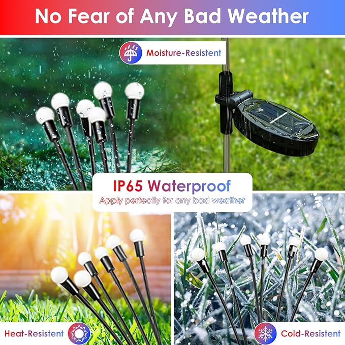 pack of 6 Solar American Flag Lights - 4th of July Solar Garden Outdoor Waterproof Firefly Light for Memory Day, Independence Day, National Day Decoration (Red White Blue)